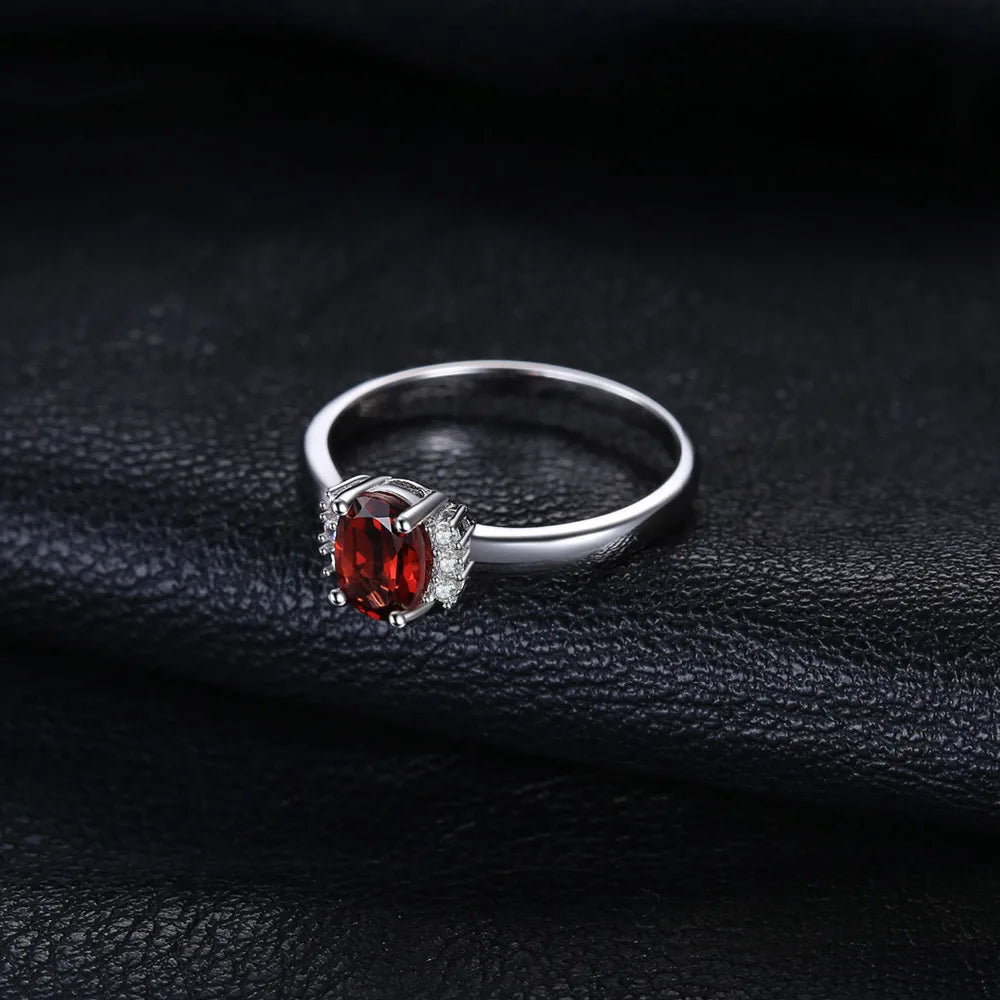 JewelryPalace Oval Red Natural Red Garnet 925 Sterling Silver Rings for Women Fashion Engagement Gemstone Birthstone Jewelry