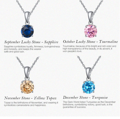 ORSA JEWELS 925 Sterling Silver 12 Color Heart Shaped Birthstone Pendant Necklace Woman Girl's Lucky Birthday Jewelry Gift APN02