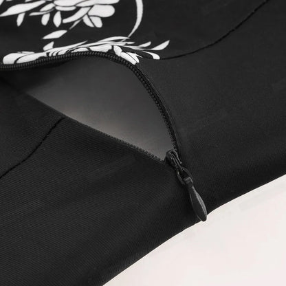 Nice-forever Vintage Elegant Floral Print Pleated Round neck vestidos A-Line Pinup Business Party Women Flare Swing Dress A102