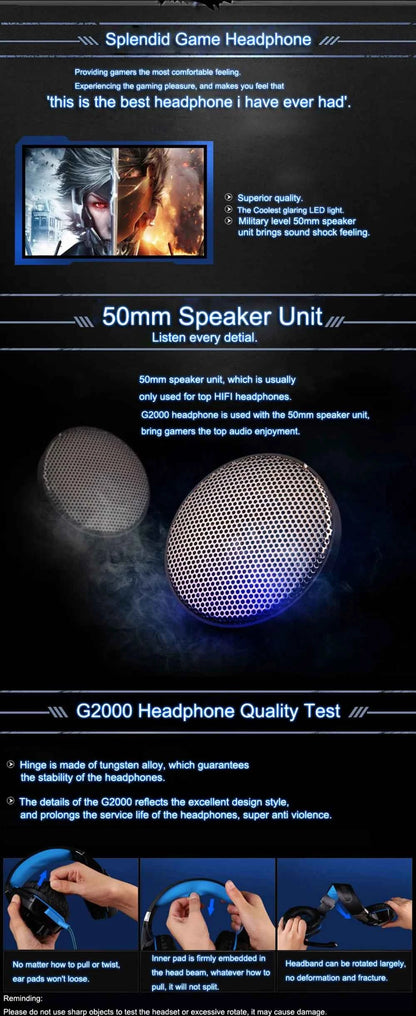 KOTION EACH Gaming Headset Casque Deep Bass Stereo Game Headphone with Microphone LED Light for PS4 Phone Laptop PC Gamer