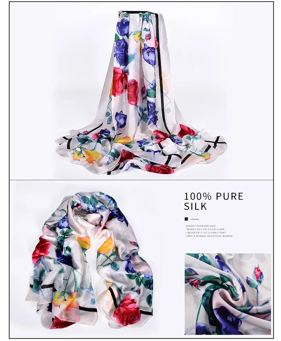 [BYSIFA] Navy Blue Chinese Roses Women Scarves Fall Winter Utrlong Top Grade Brand Trendy Silk Letters Long Scarf Shawl Wrap - AMULET RING STORE