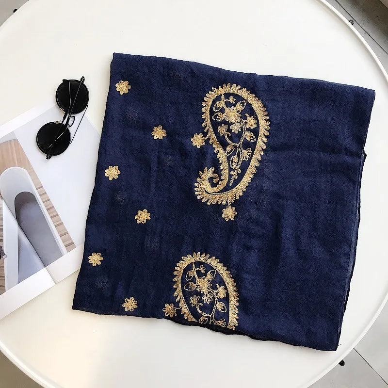 Autumn Winter Fashion Embroidered Cashew Floral Viscose Shawl Scarf From Indian Women Warm Pashmina Hijab and Wraps Muslim Sjaal - AMULET RING STORE