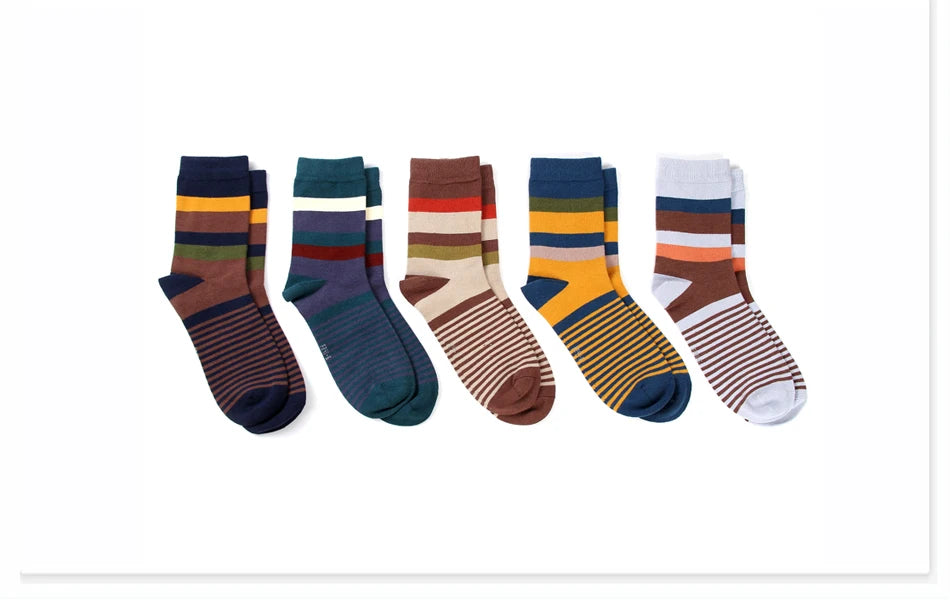 5 Pairs Combed Cotton Men's Socks Compression Socks Fashion Colorful Square Stripe Happy Dress Socks Men Size 39-45 - AMULET RING STORE