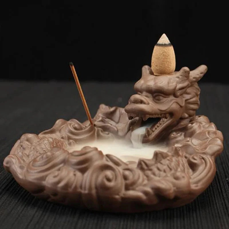 Backflow Incense Burner Incense Holder Auspicous Dragon Waterfall Aroma Furnace China Ceramic Crafts Zen Home Decor - AMULET RING STORE