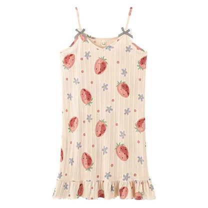 Big Yards 5XL Young Girls Cotton Nightgown Sexy Spaghetti Strap Night Dress Lady V-Neck Nighties Sleeveless Sleepwear Nightwear