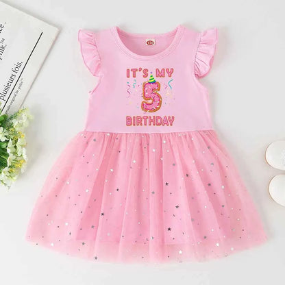 Baby Girl 1-6 Year Dress Cute Donut Number Birthday Outfit Girl Baby Dress Summer Clothes Kids Girl Party Tutu Outfits Dresses