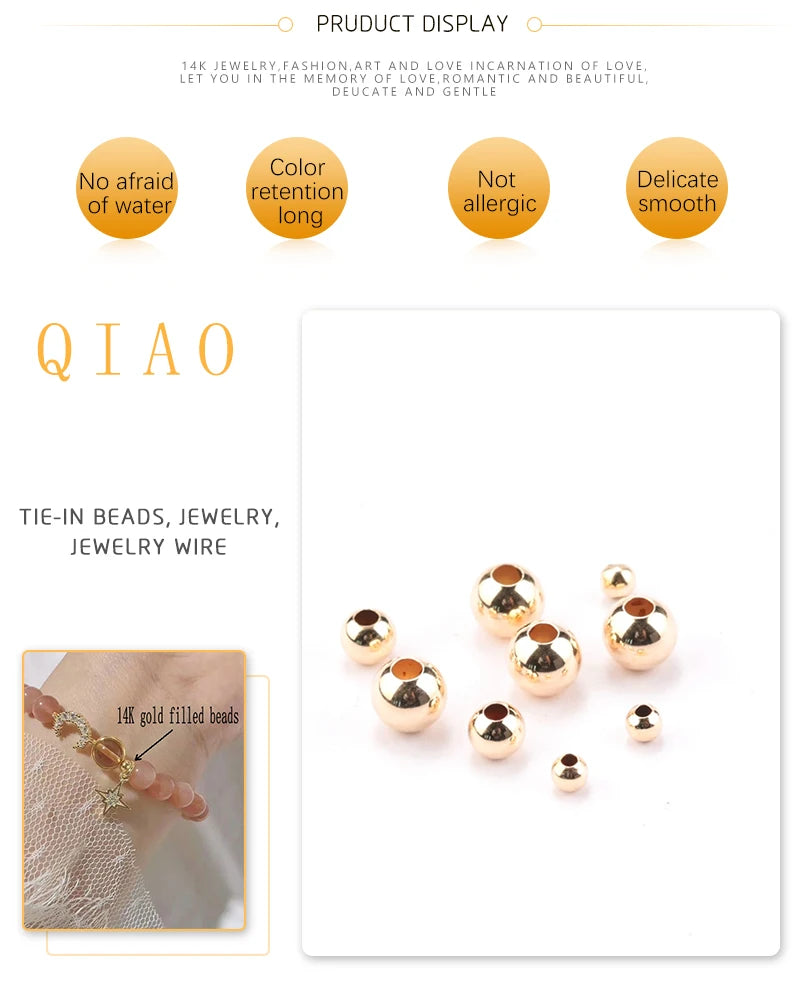 100pcs 14K Gold Filled Spacer Beads 2mm 3mm 4mm Round Loose Bead for Bracelets Necklace DIY Jewelry Making Accessories Wholesale - AMULET RING STORE