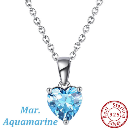 ORSA JEWELS 925 Sterling Silver 12 Color Heart Shaped Birthstone Pendant Necklace Woman Girl's Lucky Birthday Jewelry Gift APN02