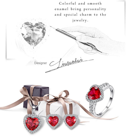 JewelryPalace Heart Love 2.5ct Created Red Ruby 925 Sterling Silver Ring for Women Gemstone Jewelry