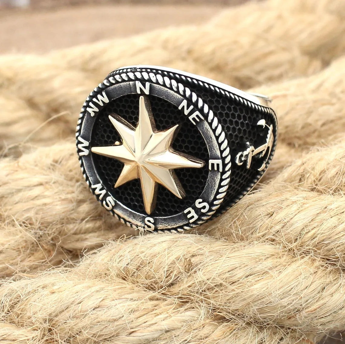 925 Sterling Silver Sailor's Compass Anchor Rudder Men's Ring Special Ring Jewelry Access For Men Gift Idea Made in Turkey AMULET RING STORE