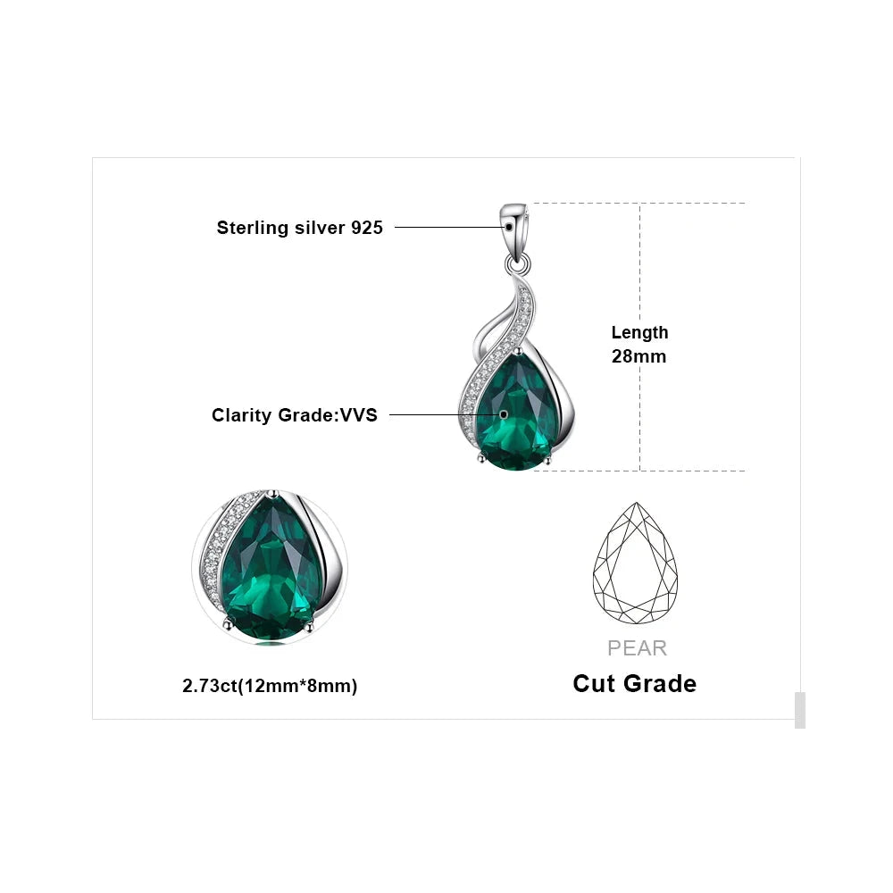 JewelryPalace 2.7ct Simulated Nano Emerald 925 Sterling Silver Pendant Necklace for Woman No Chain - AMULET RING STORE
