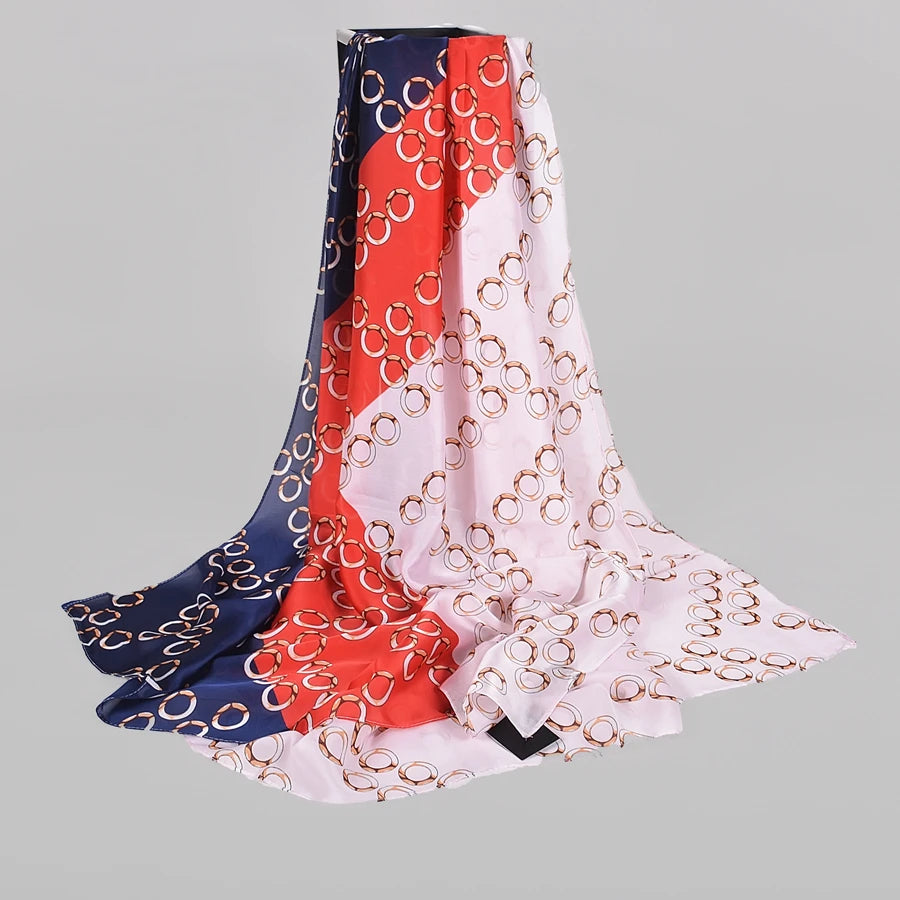 [BYSIFA] Navy Blue Chinese Roses Women Scarves Fall Winter Utrlong Top Grade Brand Trendy Silk Letters Long Scarf Shawl Wrap - AMULET RING STORE