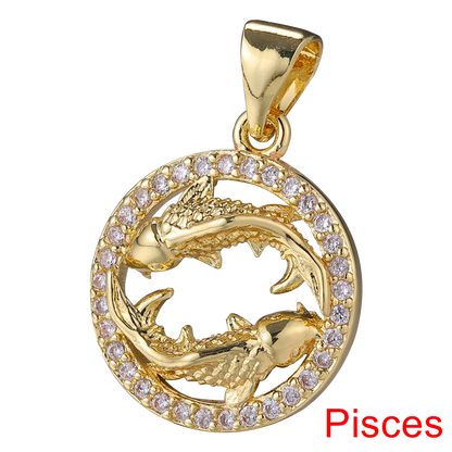 Juya DIY Imitation Pearl Shell 18K Gold Plated 12 Zodiac Charms For Handmade Fashion Birthstone Season Pendants Jewelry Making