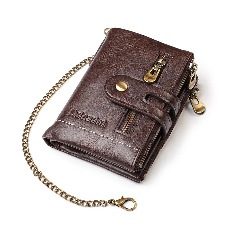 New Men Wallets PU Leather Short Card Holder Chain Luxury Brand Men's Purse High Quality Classic Retro Male Wallet - AMULET RING STORE