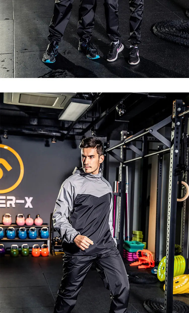 Sauna Suit Women Gym Clothing Set Men Pullover Hoodies Tops Running Fitness Exercise Sportswear Weight Loss Sweating Sports Suit