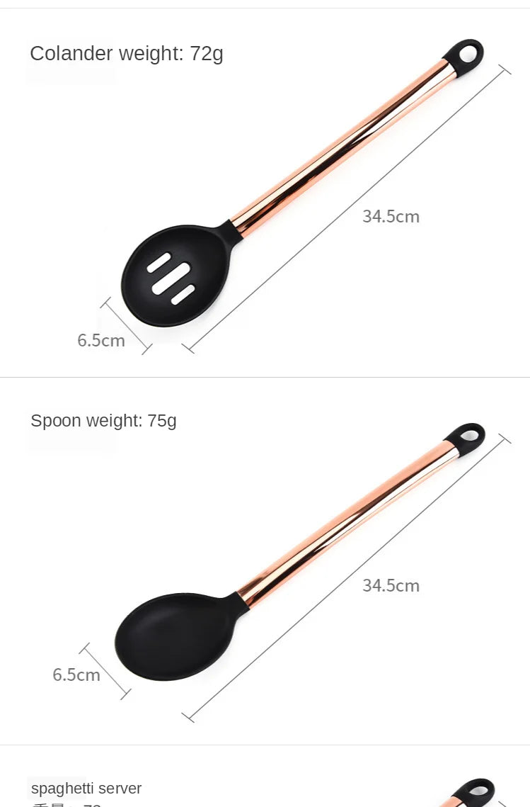 Silicone Kitchenware Large Colander Spatula Soup Spoon Rose Gold Stainless Steel Non-stick Home Kitchen Supplies Cooking Tools