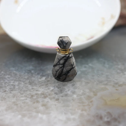Natural Obsidian Faceted Perfume Bottle Pendants Necklaces,Pink Tourmaline Quartz Essential Oil Diffuser Vial Charms Jewelry - AMULET RING STORE