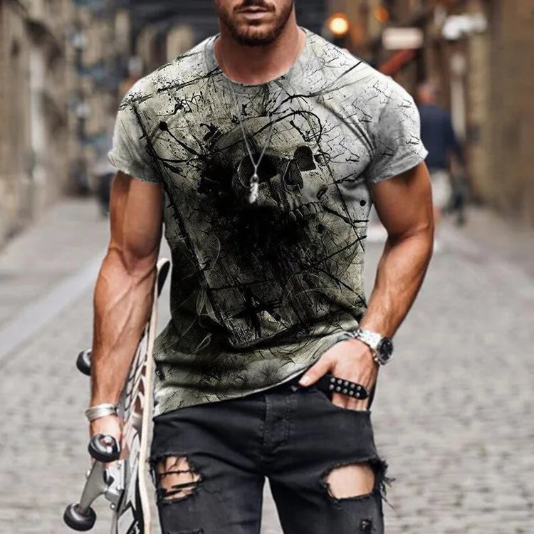 Personality 3D Printing Men's T-Shirt Skull Pattern for Men Demon Streetwear Handsome O-Neck Short Sleeves Casual Tshirt Top Tee - AMULET RING STORE