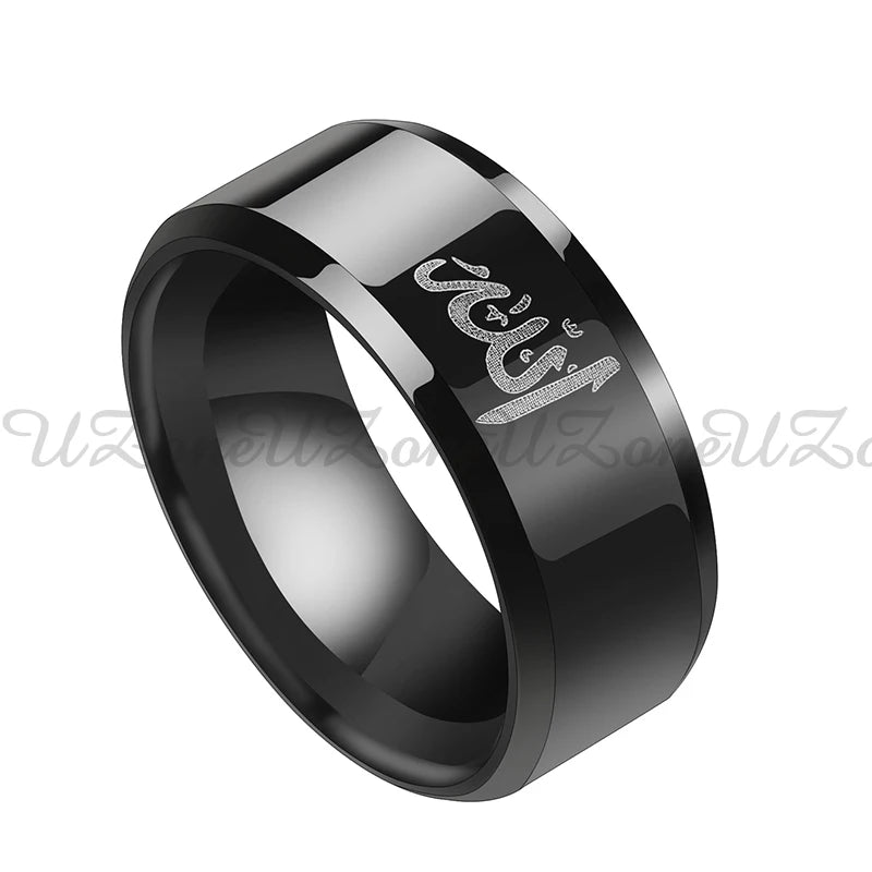 8Mm Black Muslim Allah Ring Women Men Islam Arabic God Messager