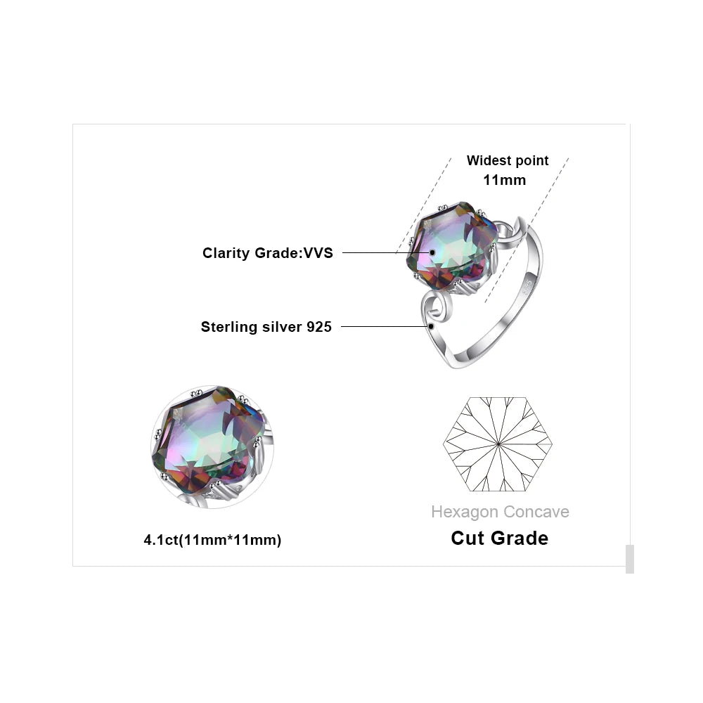 JewelryPalace Flower Natural Rainbow Mystic Quartz 925 Sterling Silver Ring for Women Fine Jewelry