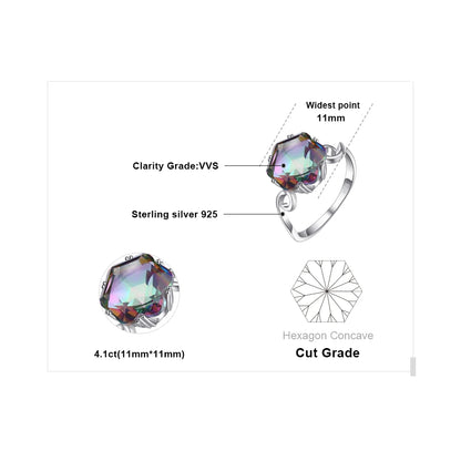 JewelryPalace Flower Natural Rainbow Mystic Quartz 925 Sterling Silver Ring for Women Fine Jewelry