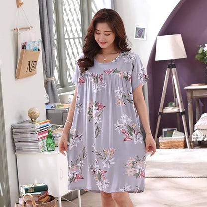 Women summer cotton nightgowns short-sleeved Korean loose big yards 4XL fit 100 kg nightshirt female floral print night dress