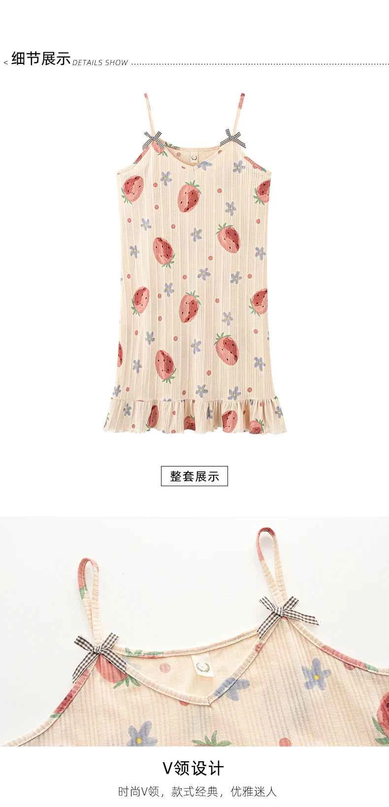 Big Yards 5XL Young Girls Cotton Nightgown Sexy Spaghetti Strap Night Dress Lady V-Neck Nighties Sleeveless Sleepwear Nightwear