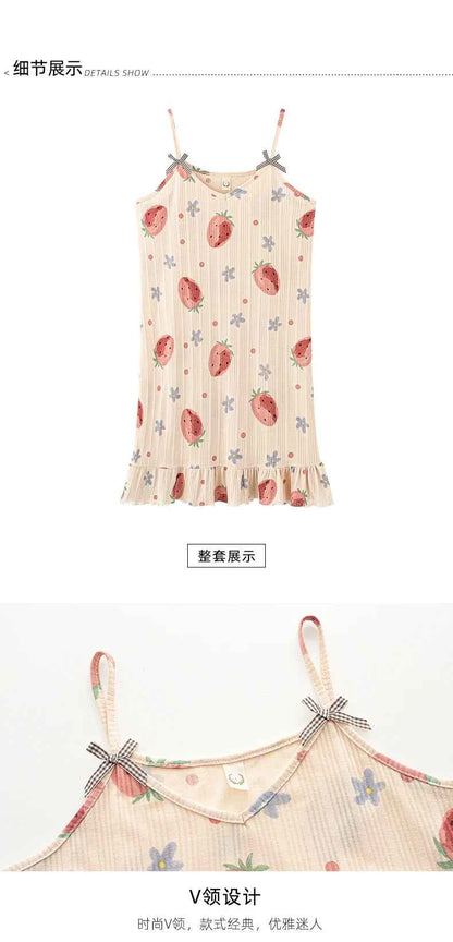 Big Yards 5XL Young Girls Cotton Nightgown Sexy Spaghetti Strap Night Dress Lady V-Neck Nighties Sleeveless Sleepwear Nightwear