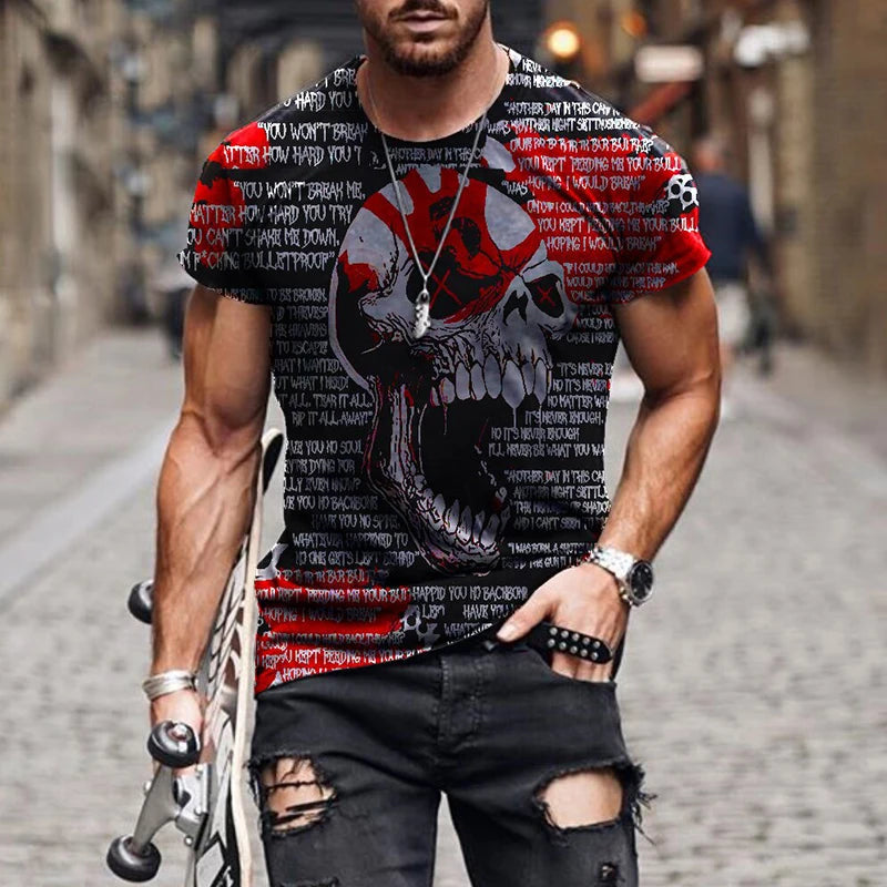 Personality 3D Printing Men's T-Shirt Skull Pattern for Men Demon Streetwear Handsome O-Neck Short Sleeves Casual Tshirt Top Tee - AMULET RING STORE