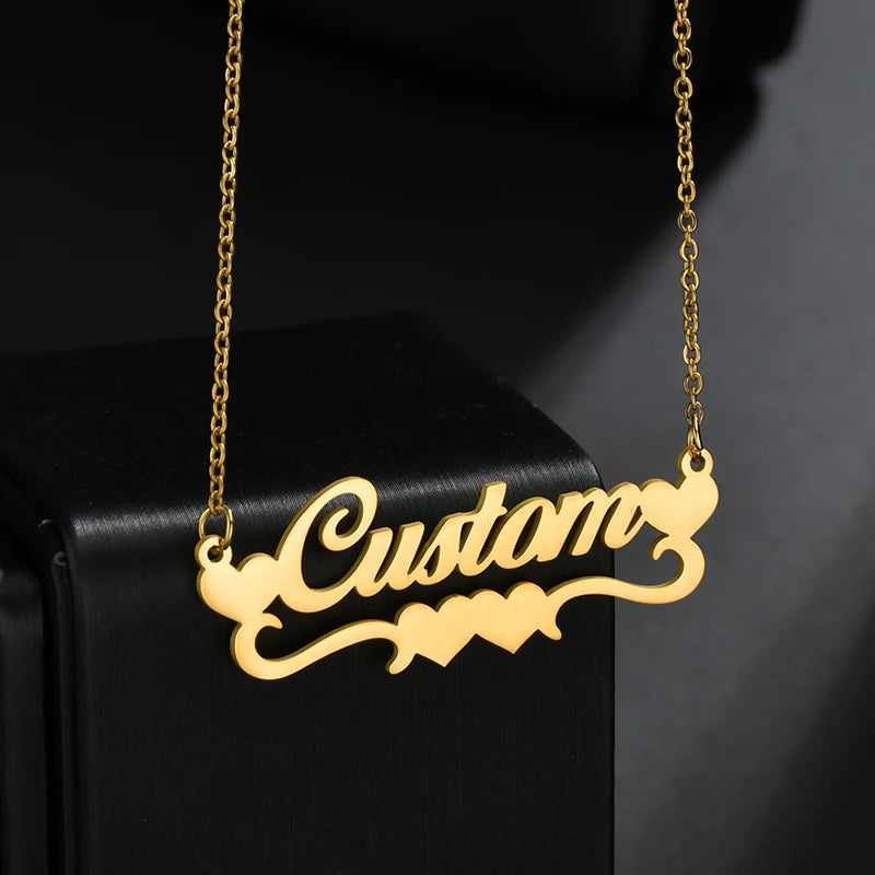 Personalized Love Heart Name Necklace - Stainless Steel Custom Jewelry