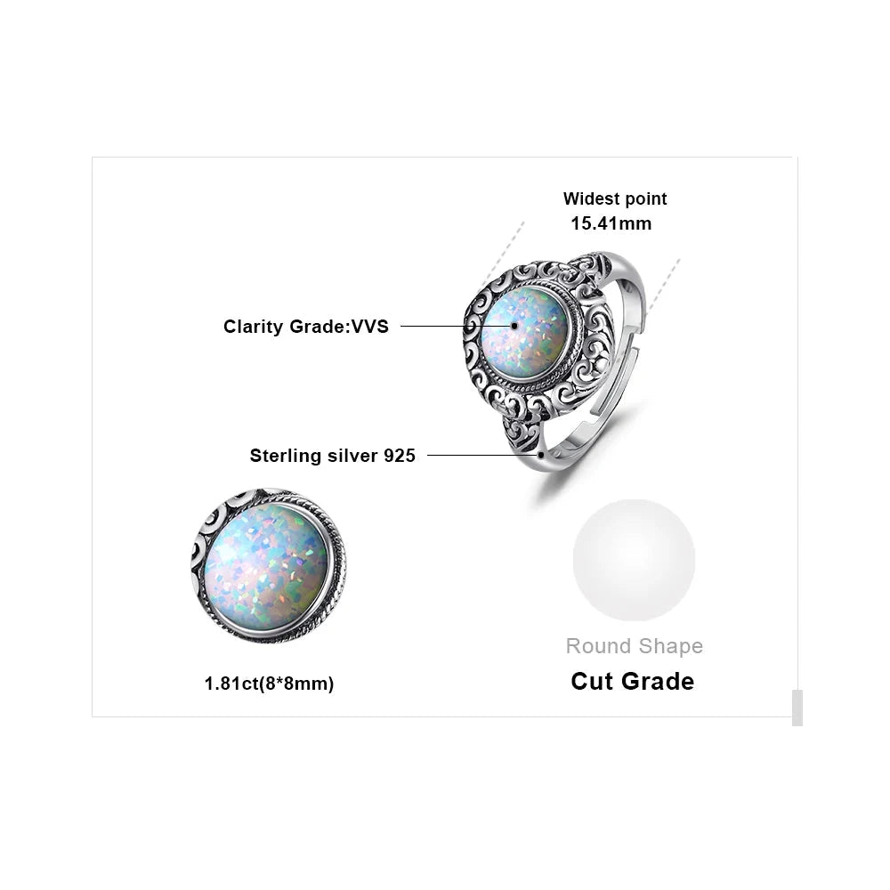 JewelryPalace Vintage 1.5ct Huge Created Opal Ring Unique Open Adjustable Cocktail 925 Sterling Silver Rings for Women Jewelry - AMULET RING STORE