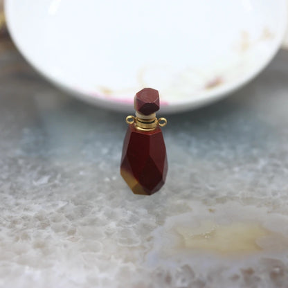 Natural Obsidian Faceted Perfume Bottle Pendants Necklaces,Pink Tourmaline Quartz Essential Oil Diffuser Vial Charms Jewelry - AMULET RING STORE