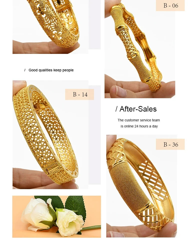 ANIID Women Charm Bracelet Bangle 24K Gold Color Jewelry Dubai Flower Bangle Brand African Designer Ethiopian Hawaiian Jewelry - AMULET RING STORE