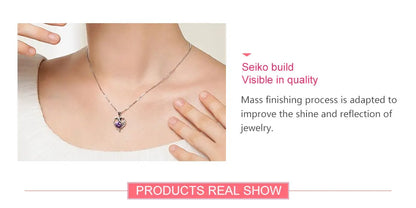 ZDADAN 925 Sterling Silver Heart Crystal Necklace For Women Fashion Jewelry Accessories
