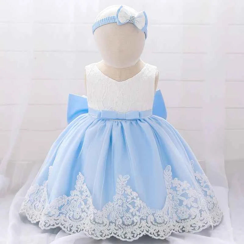 Infant White Pink First 1st Birthday Dress For Baby Girl Costume Big Bow Princess Baptism Girls Dresses Party Dress Child