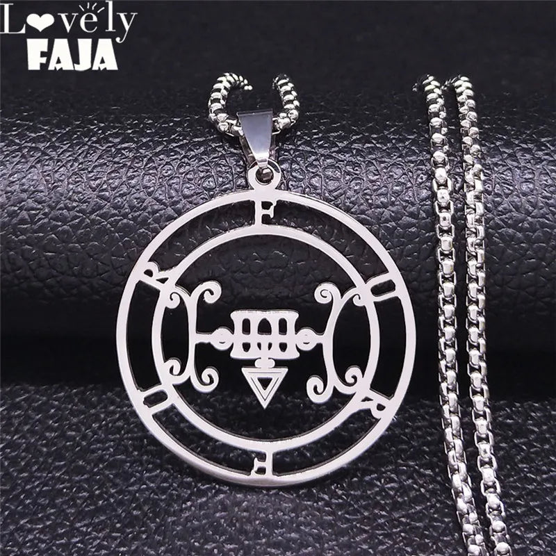 Sigeal Sigil De Lucifer Stainless Steel Satan Necklaces FURFUR Lazer Key Baphomet Stamp Chain Necklace Jewelry collar N3698S03