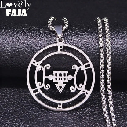 Sigeal Sigil De Lucifer Stainless Steel Satan Necklaces FURFUR Lazer Key Baphomet Stamp Chain Necklace Jewelry collar N3698S03