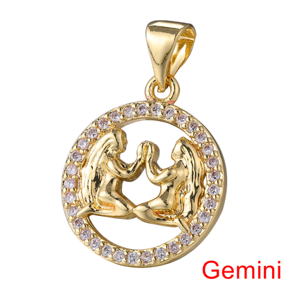 Juya DIY Imitation Pearl Shell 18K Gold Plated 12 Zodiac Charms For Handmade Fashion Birthstone Season Pendants Jewelry Making