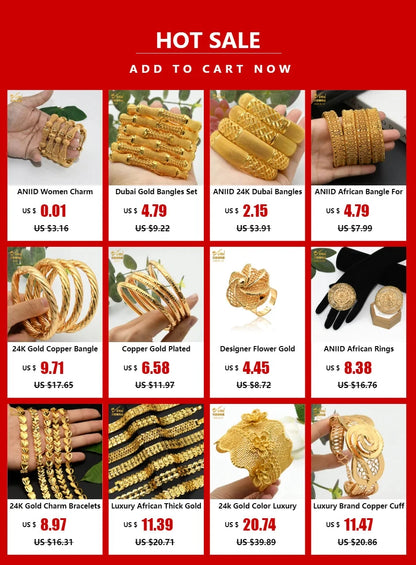 ANIID Women Charm Bracelet Bangle 24K Gold Color Jewelry Dubai Flower Bangle Brand African Designer Ethiopian Hawaiian Jewelry - AMULET RING STORE