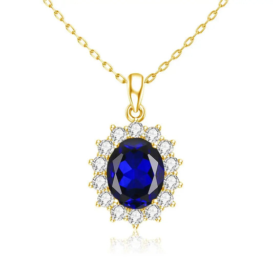 Szjinao Luxury Gold Pendant For Women Real 925 Sterling Silver Shiny Blue Sapphire With Cubic Zirconia Gemstone Fine Jewelery