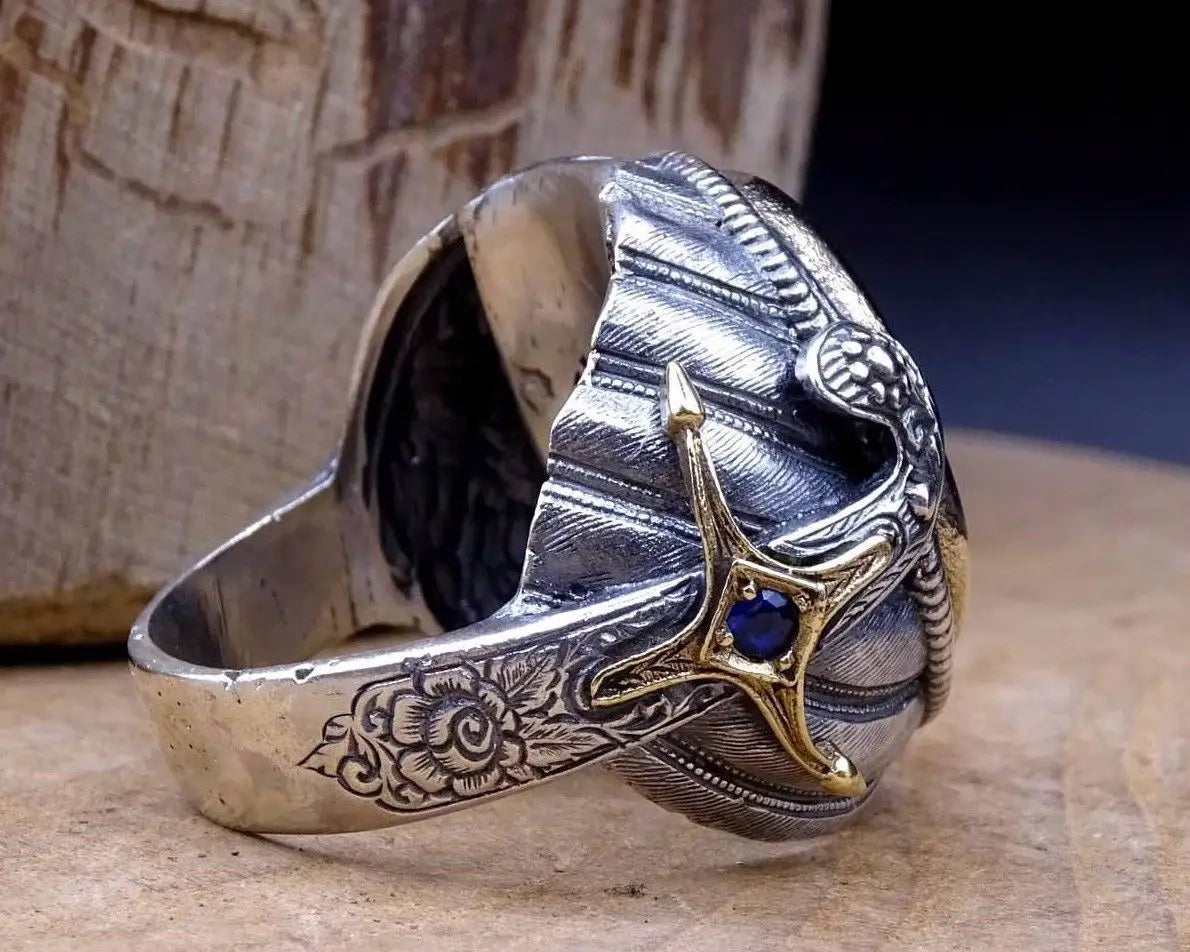 Turkish Handmade Jewelry Silver Color Plated Islamic Men's Ring Size 6-11