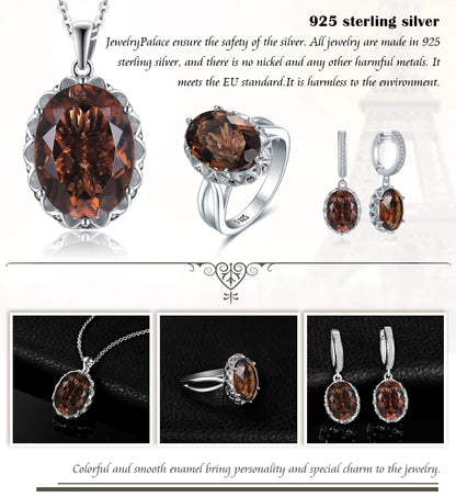 JewelryPalace Large 5.7ct Genuine Oval Smoky Quartz 925 Sterling Silver Big Gemstone Cocktail Statement Rings for Women Jewelry