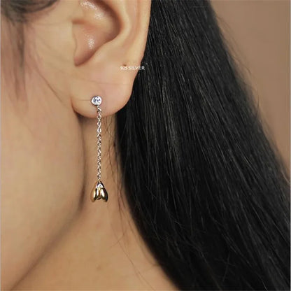 New Fashion Personality Hanging Golden 925 Sterling Silver Jewelry Sweet Temperament Turmeric Flower Dangle Earrings E109