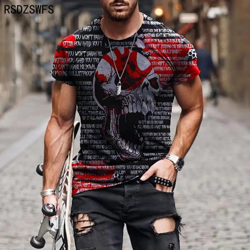 Personality 3D Printing Men's T-Shirt Skull Pattern for Men Demon Streetwear Handsome O-Neck Short Sleeves Casual Tshirt Top Tee - AMULET RING STORE