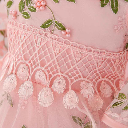 Long Sleeve Flower Baby Girls Dresses Newborn Pink 1st Birthday Tulle Princess Dress For Girl Bridesmaid Wedding Summer Clothing