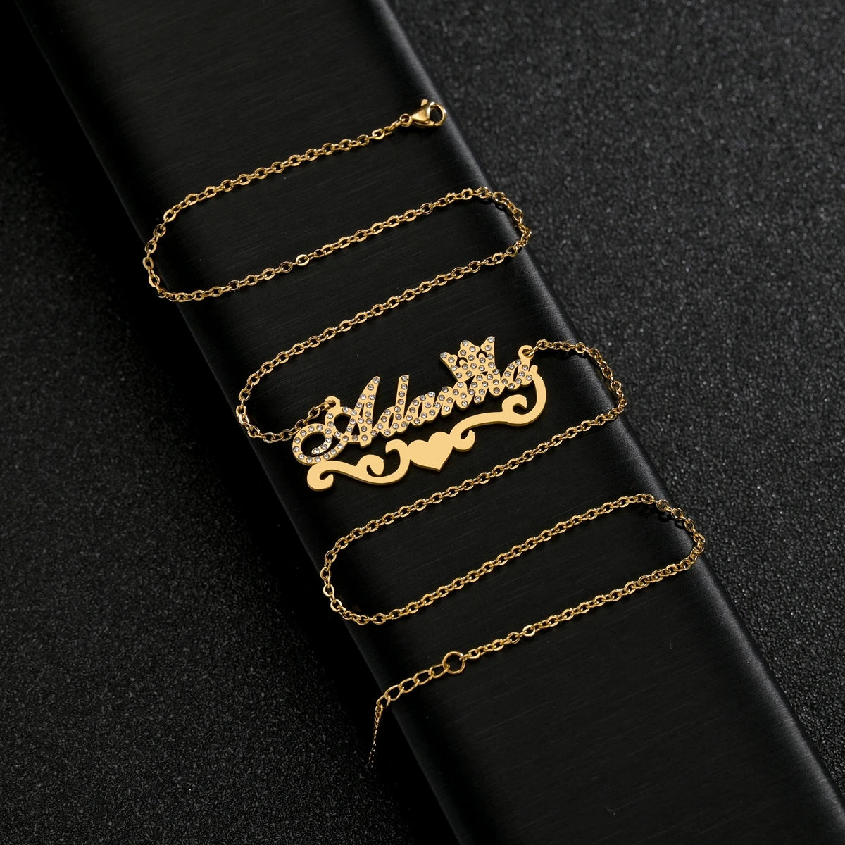 Atoztide Trendy Custom Frosted Name Letter Necklace Stainless Steel Personalized Crown Zircon Pendant for Women Jewelry Gift