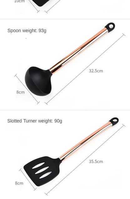 Silicone Kitchenware Large Colander Spatula Soup Spoon Rose Gold Stainless Steel Non-stick Home Kitchen Supplies Cooking Tools