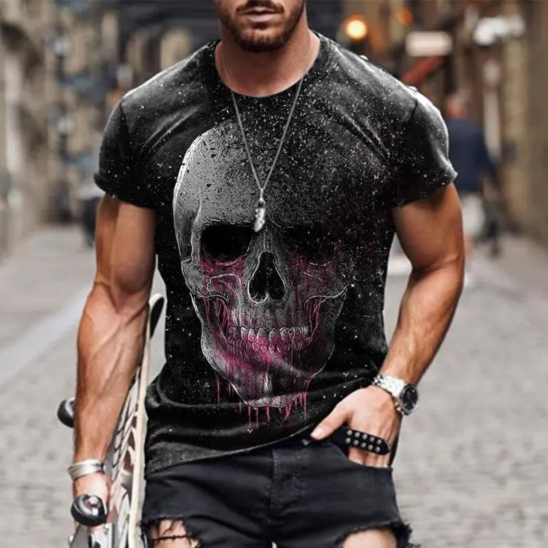 Personality 3D Printing Men's T-Shirt Skull Pattern for Men Demon Streetwear Handsome O-Neck Short Sleeves Casual Tshirt Top Tee - AMULET RING STORE