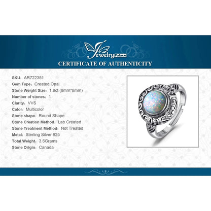 JewelryPalace Vintage 1.5ct Huge Created Opal Ring Unique Open Adjustable Cocktail 925 Sterling Silver Rings for Women Jewelry - AMULET RING STORE