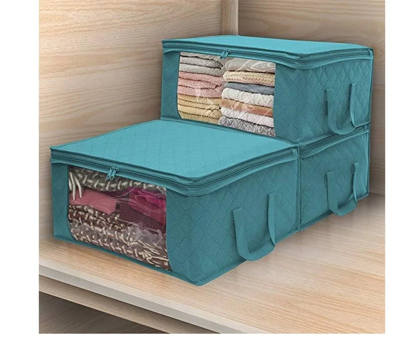 1Piece Large Storage Box Zipper Cover Window Folding Organizer Bedroom Shelf Wardrobe Cloth Toy Fabric Foldable Box For Objects - AMULET RING STORE